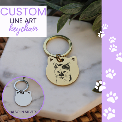 Custom Line Art Cat Keychain
