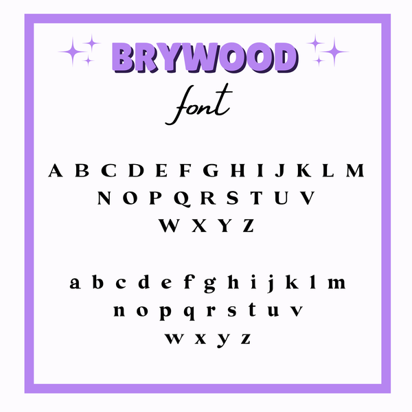 Display of the Brywood font with letters A to Z on a white background.