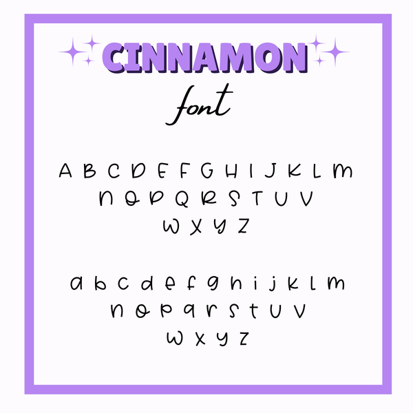 Cinnamon font display with letters on a white background