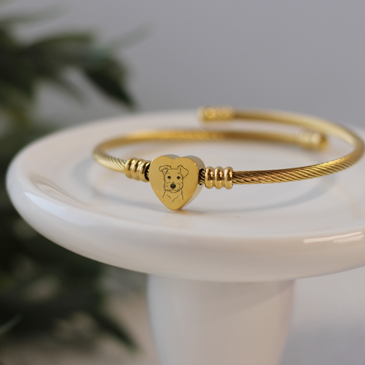Custom Pet Line Art Cable Heart Bangle Bracelet