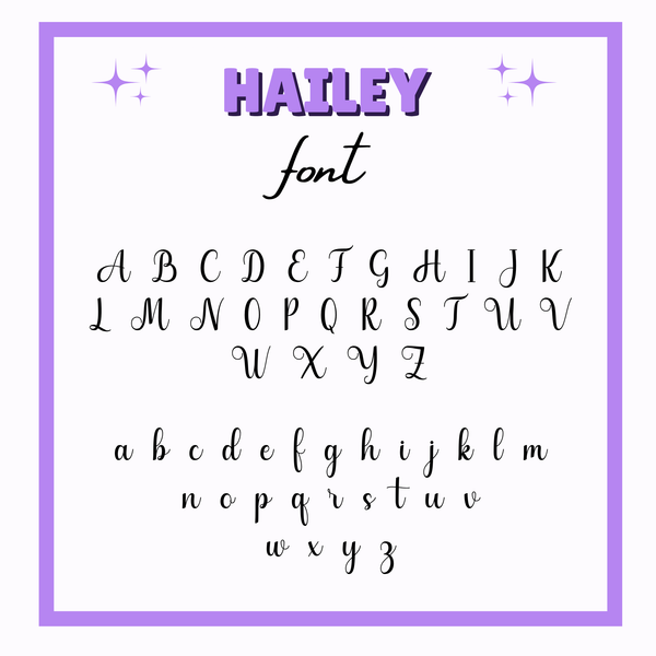 Display of the 'HAILEY' font with letters and numbers on a white background.