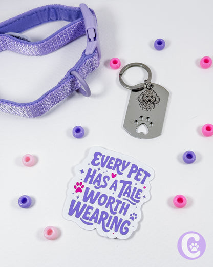 Custom Line Art Paw Print Tag Keychain