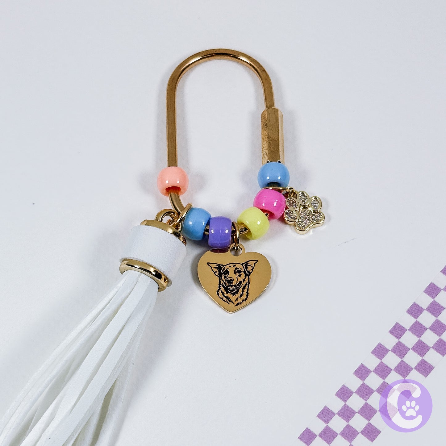 Gold Custom Pet Line Art Bag Charm