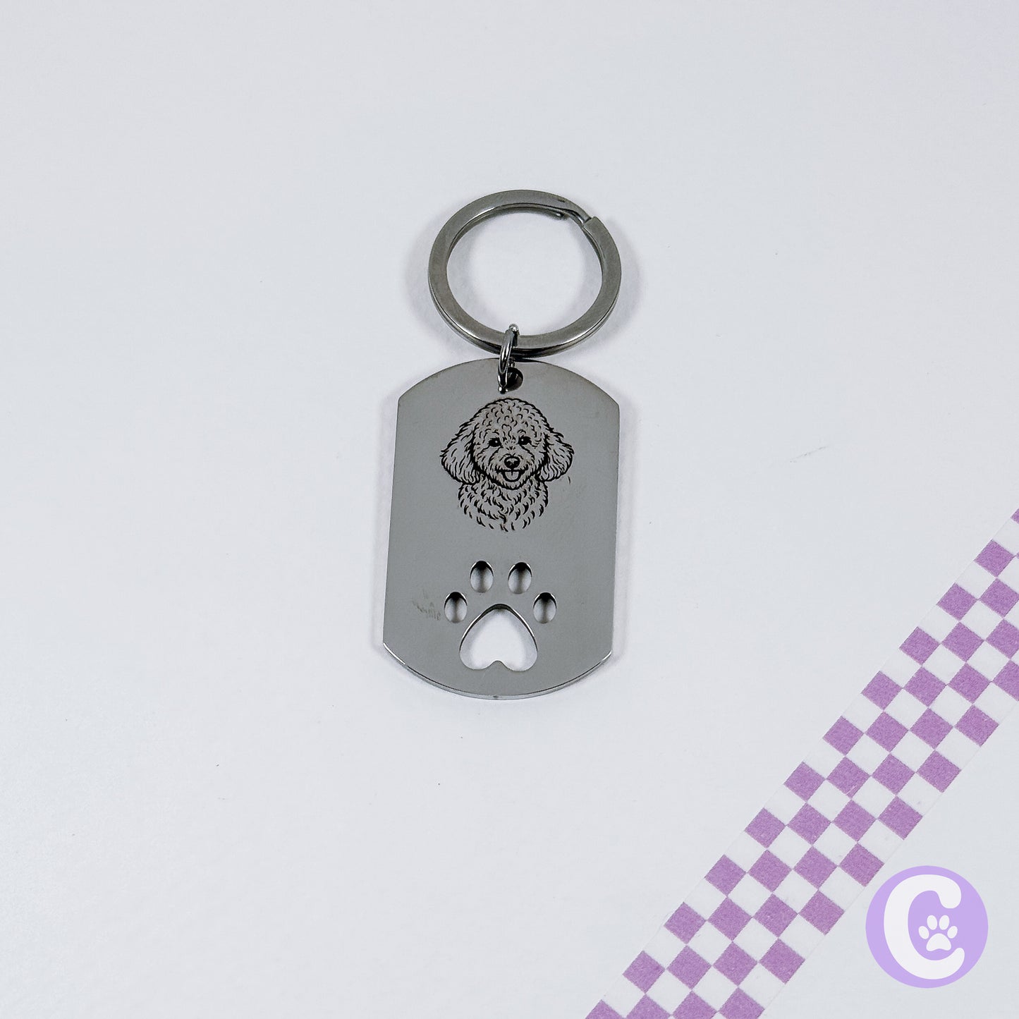 Custom Line Art Paw Print Tag Keychain