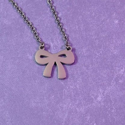 Bow Charm Necklace - Silver