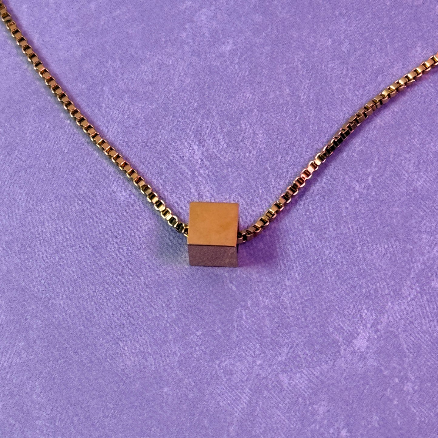 Cube Bead Necklace - Gold