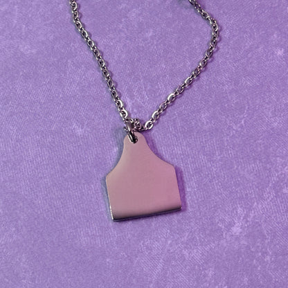 Cow Tag Charm Necklace - Silver