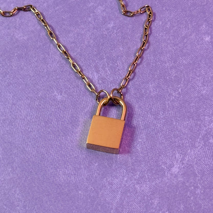 Padlock Charm Necklace - Gold