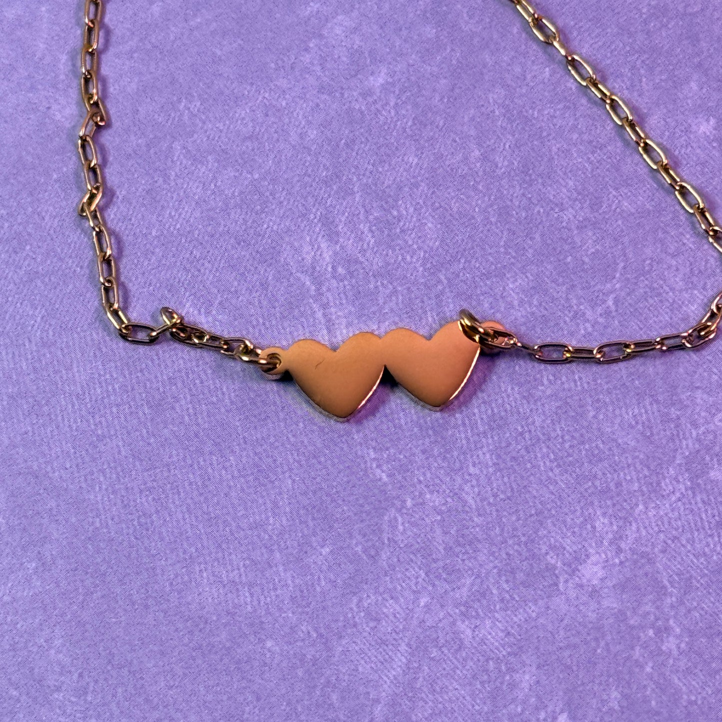 Double Heart Charm Necklace - Gold