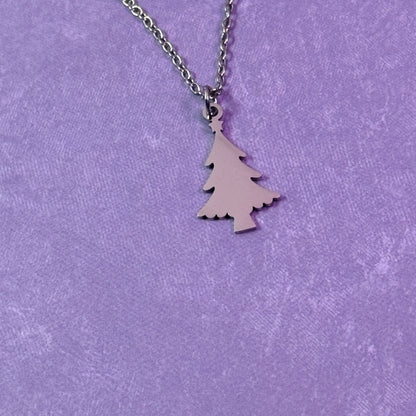Christmas Tree Charm Necklace - Silver