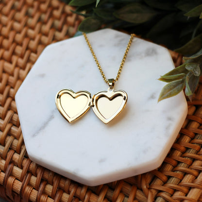 Gold Mother of Pearl Pet Line Art Heart Locket