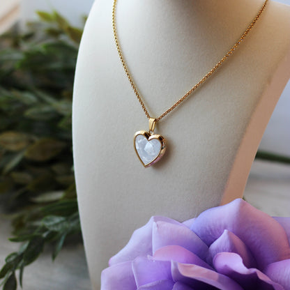Gold Mother of Pearl Pet Line Art Heart Locket