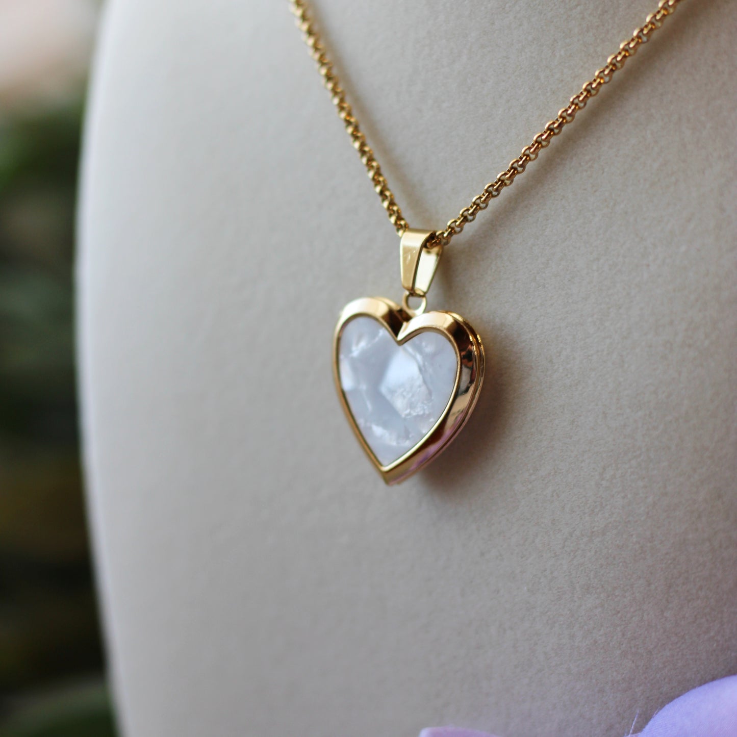 Gold Mother of Pearl Pet Line Art Heart Locket
