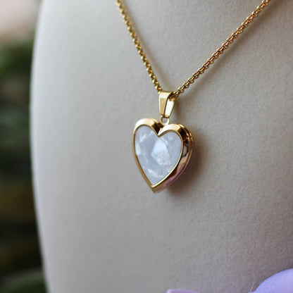 Gold Mother of Pearl Pet Line Art Heart Locket