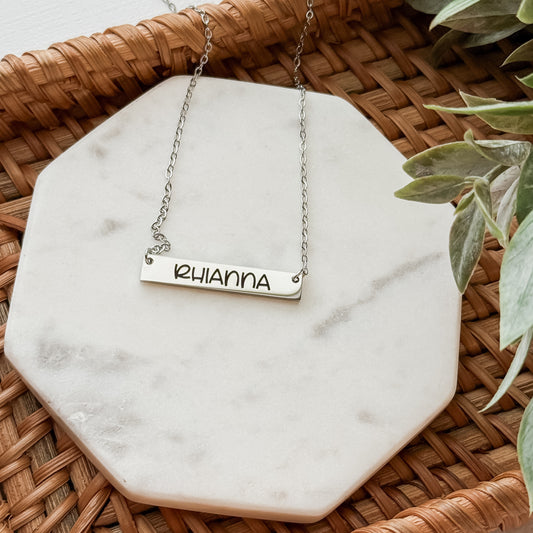 Personalized Message Horizontal Bar Necklace