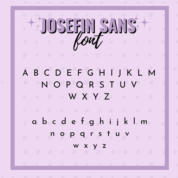Display of 'Josefin Sans' font on a light purple background with decorative elements.