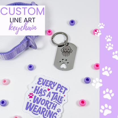 Custom Line Art Paw Print Tag Keychain