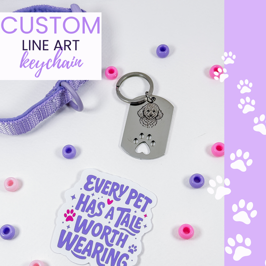 Custom Line Art Paw Print Tag Keychain