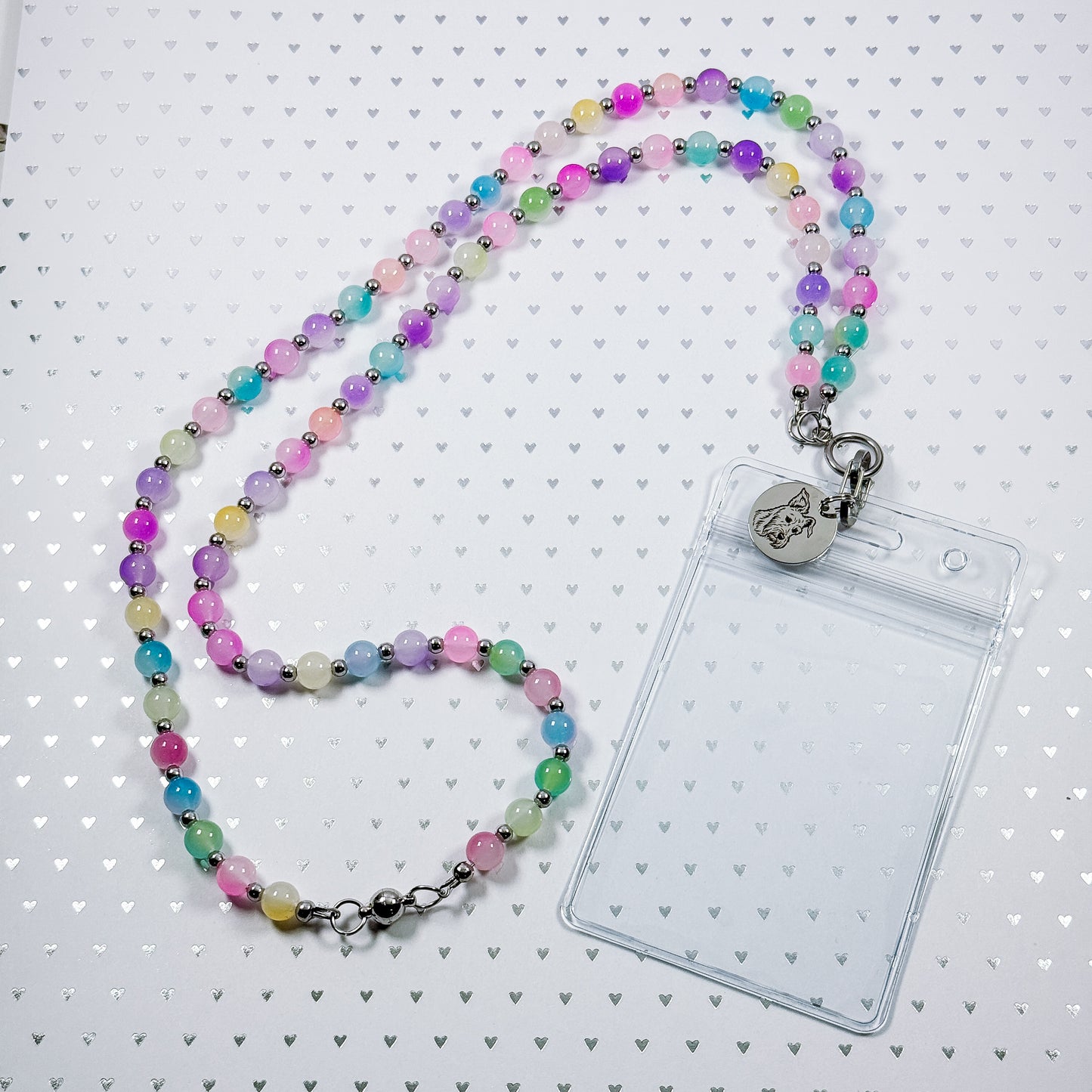 Glass Bead Pet Line Art Lanyard