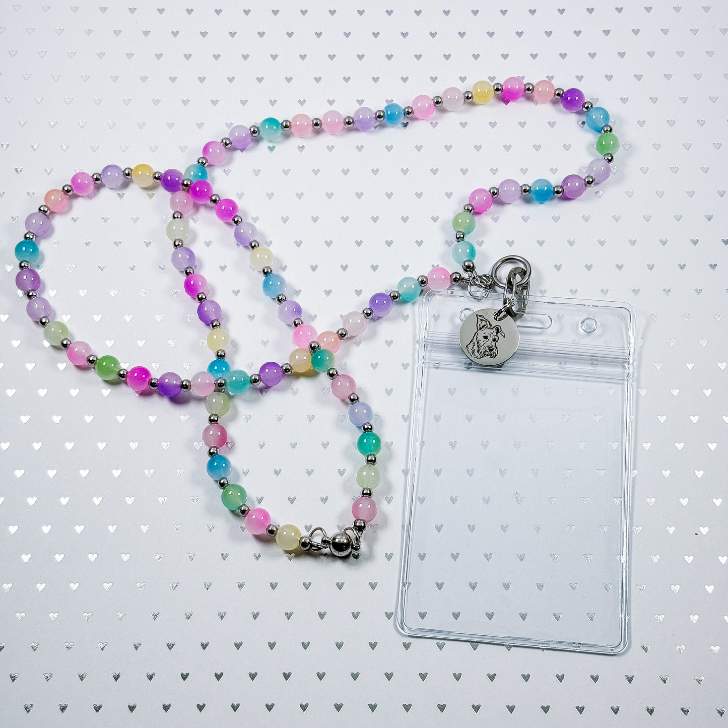 Glass Bead Pet Line Art Lanyard