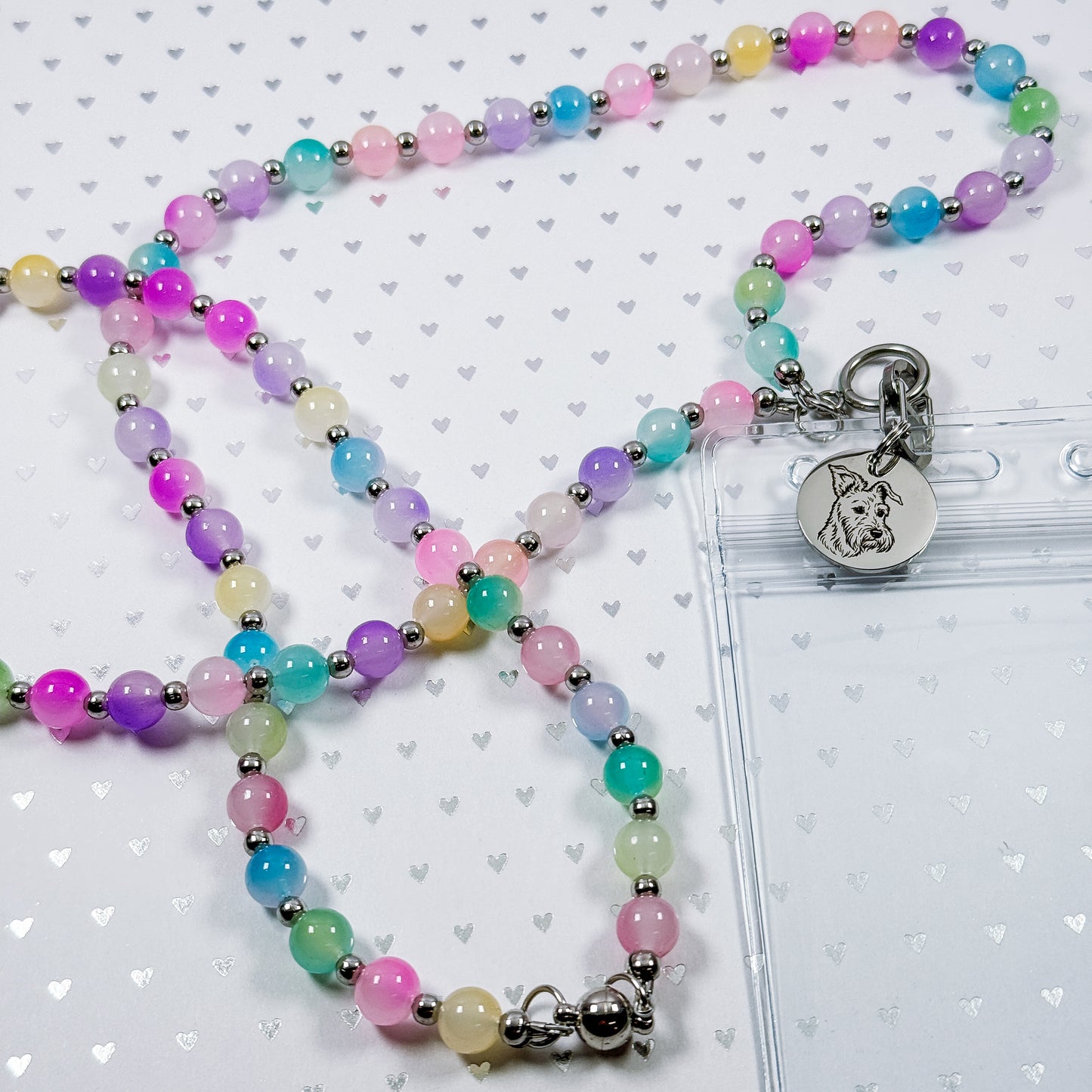 Glass Bead Pet Line Art Lanyard