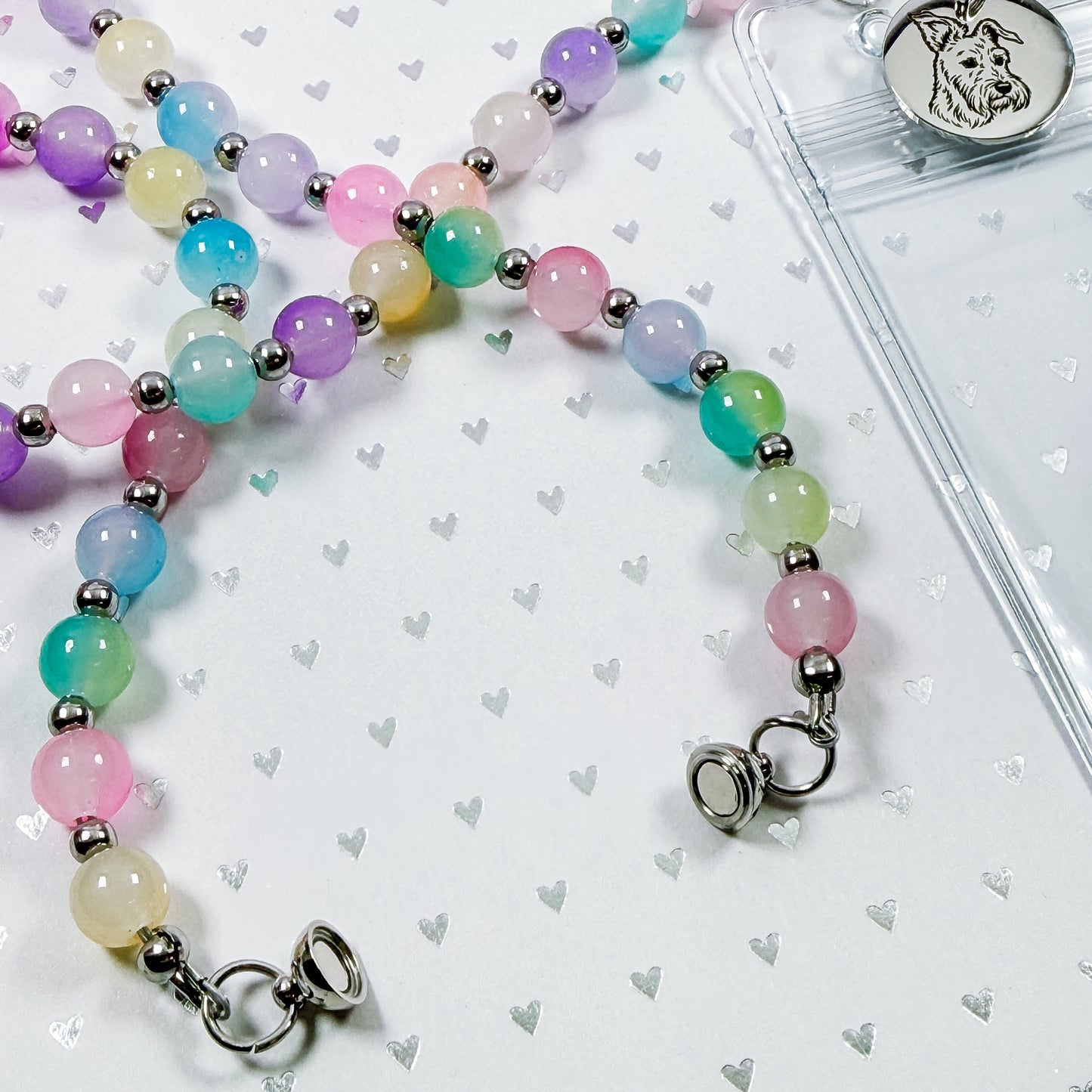 Glass Bead Pet Line Art Lanyard