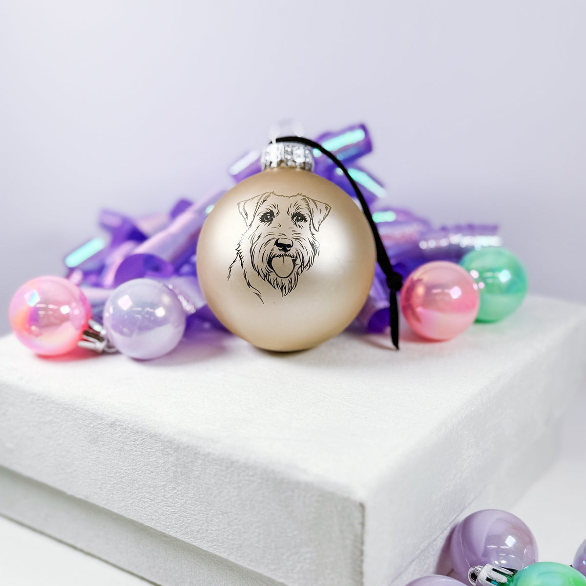 champagne matte glass ball ornament with pet engraving 
