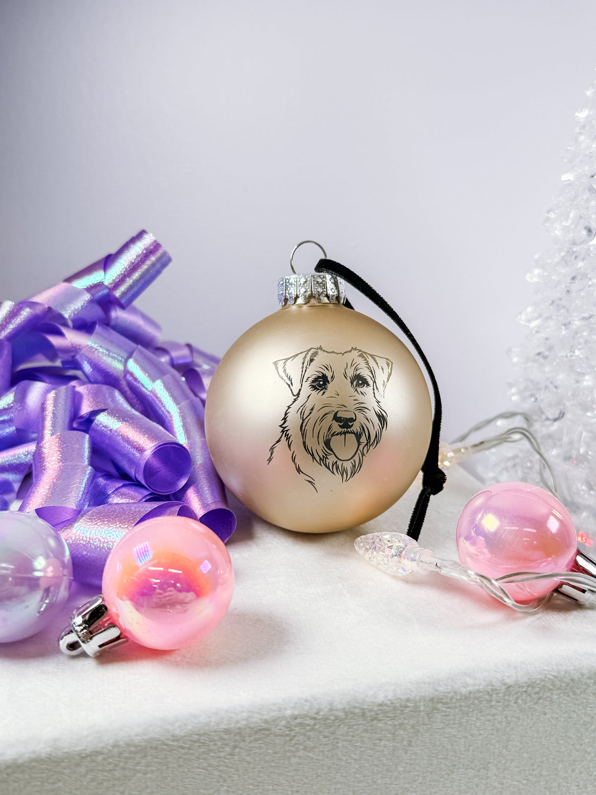 champagne matte glass ball ornament with pet engraving 