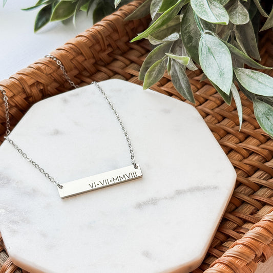 Roman Numeral Horizontal Bar Necklace